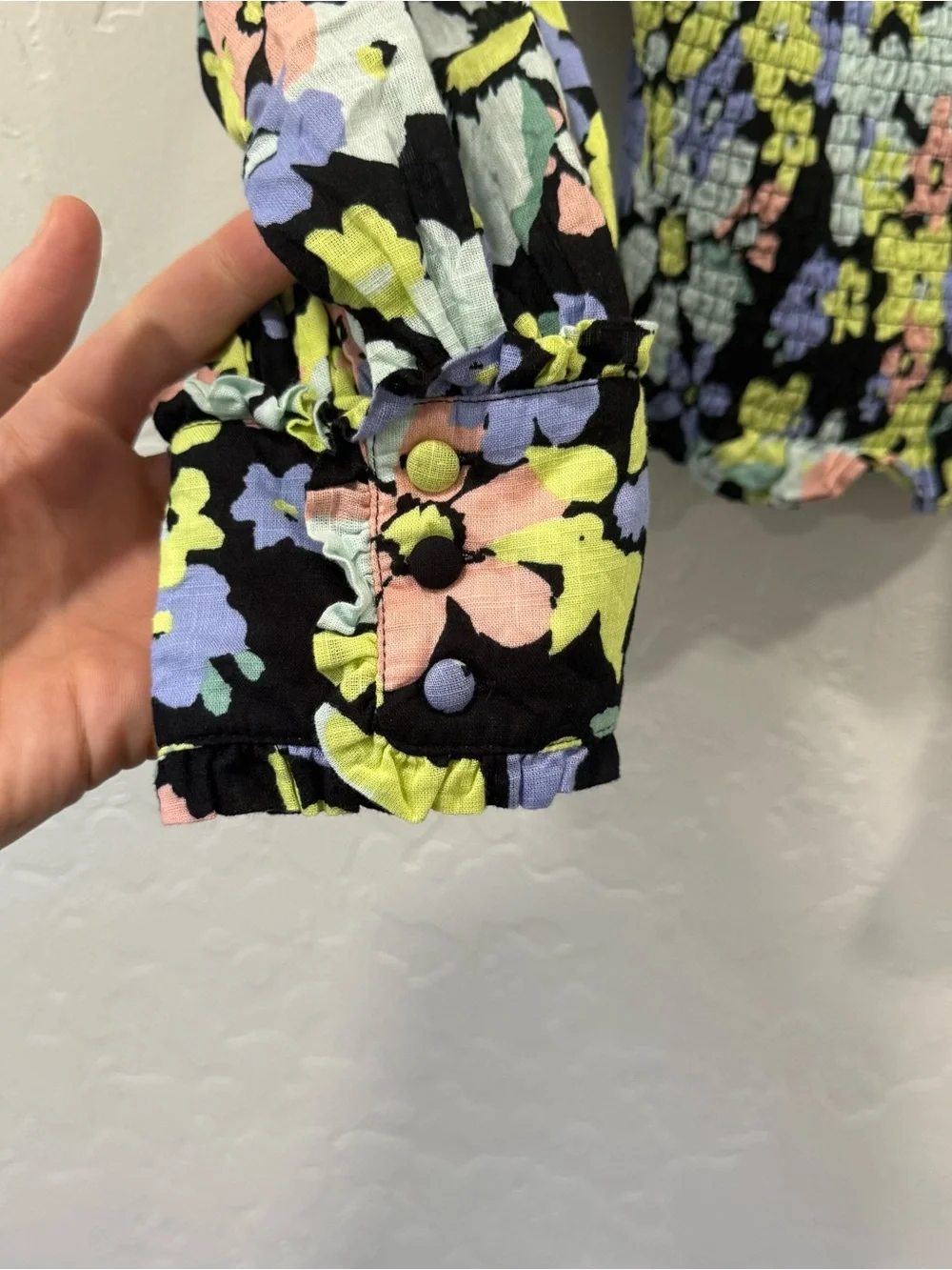 Free People Ariana Floral Puff Sleeve Blouse Size S